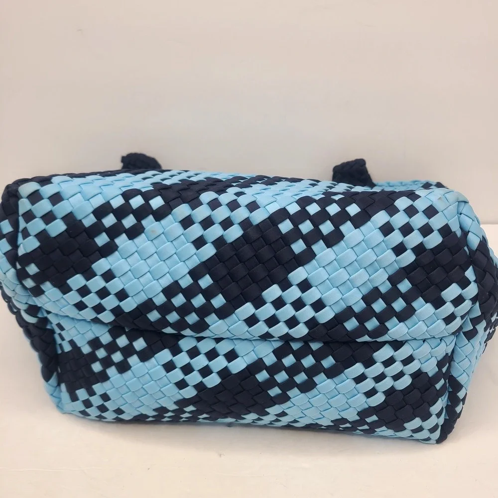 Wildfox Blue Woven Tote Bag Purse‎ Handbag Carryall Beach Gym ShopperZip Top